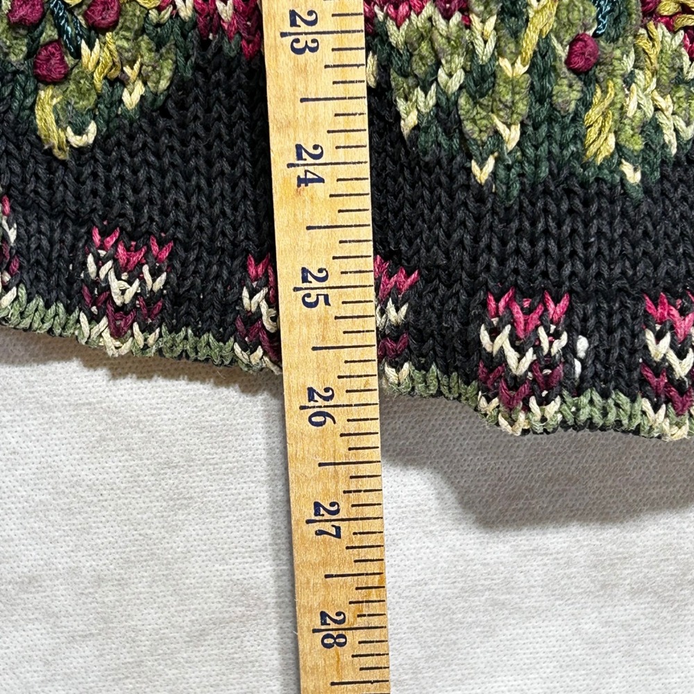 Stitches In Time Vintage Christmas Cardigan Black Floral Tree Beaded Mens M - Picture 9 of 11